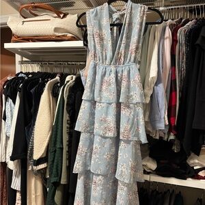 Vici Light Blue Floral Tiered Dress